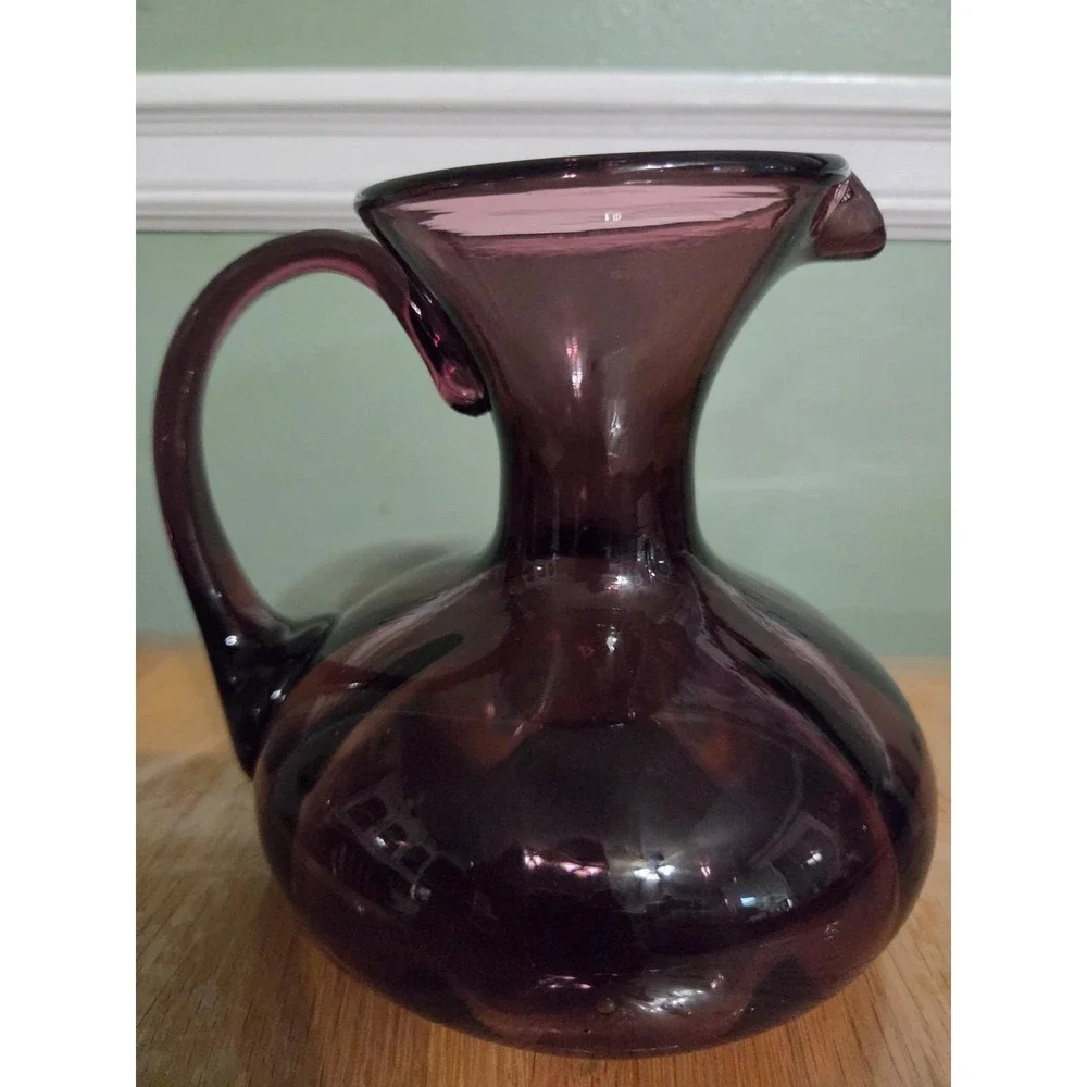 Handblown Amethyst Glass Squat Pitcher with Applied Handle 5